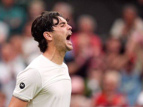 Taylor Fritz celebrates beating Alexander Zverev (Jordan Pettitt/PA)