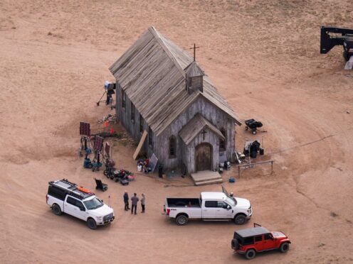 This aerial photo shows the movie set of Rust, where a cinematographer was shot whilst filming for an Alec Baldwin film (Jae C. Hong/AP)