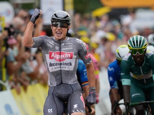 Jasper Philipsen put the frustrations of last week behind him to win stage 10 of the Tour de France (Jerome Delay/AP)