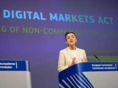 European commissioner for Europe fit for the digital age, Margrethe Vestager at a conference about the Digital Markets Act at EU headquarters in Brussels (Virginia Mayo/AP)