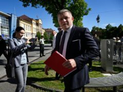 Slovakia’s Prime Minister Robert Fico arrives for a cabinet’s away-from-home session in the town of Handlova, Slovakia (Radovan Stoklasa/AP)