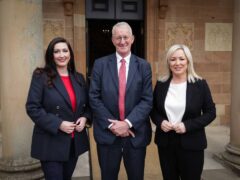 The new Secretary of State for Northern Ireland, Hilary Benn MP, is pictured meeting First Minister Michelle O’Neill and deputy First Minister Emma Little-Pengelly at Hillsborough Caste on Saturday evening (Kelvin Boyes/PA)Photo by Kelvin Boyes / Press Eye.