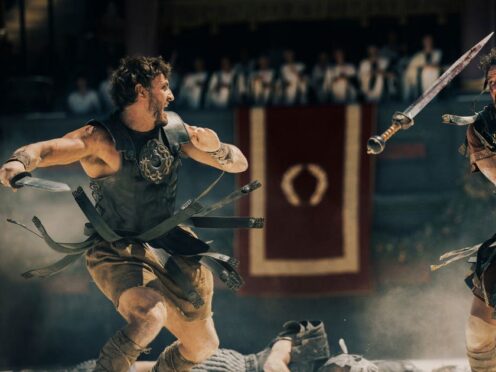 Paul Mescal and Pedro Pascal fight it out in Gladiatior II (Paramount Pictures/PA)