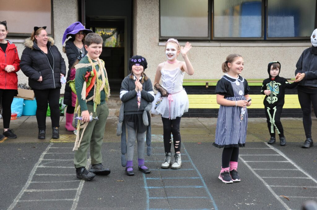 Costume winners receive their prizes at Lamlash Primary.