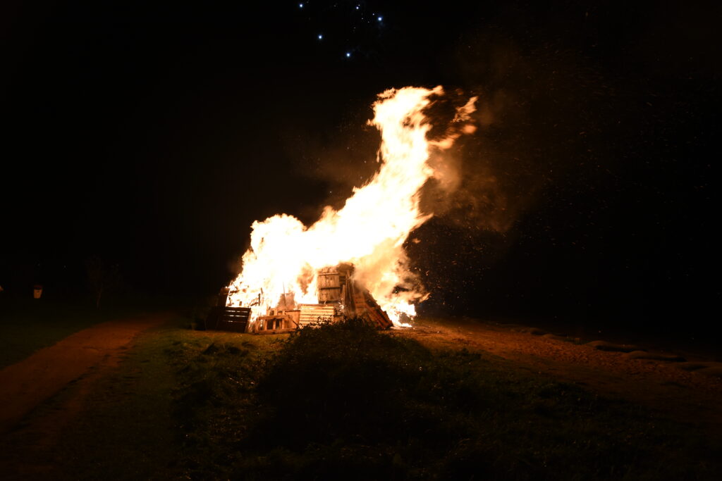 The huge bonfire on Brodick beach.