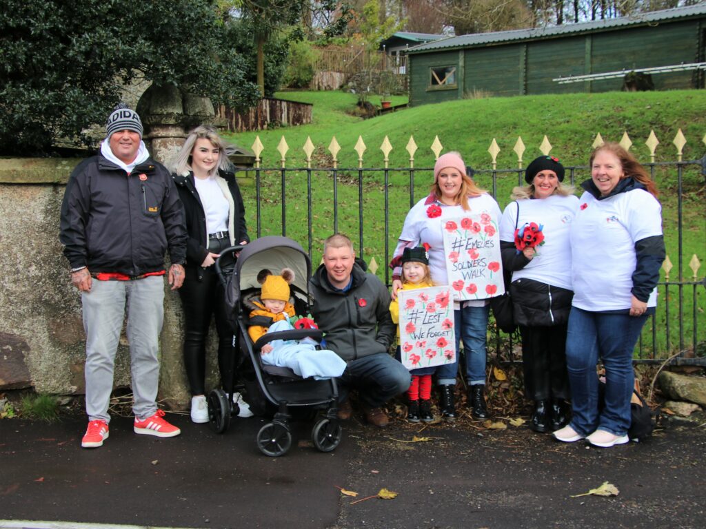 Emelie's closest family and friends joined her on the walk. From left: Tommy Todd, Jenny Souden, George Willis, John Willis, Emelie Willis, Chelsea Willis, Elaine Todd and Val McAulay.