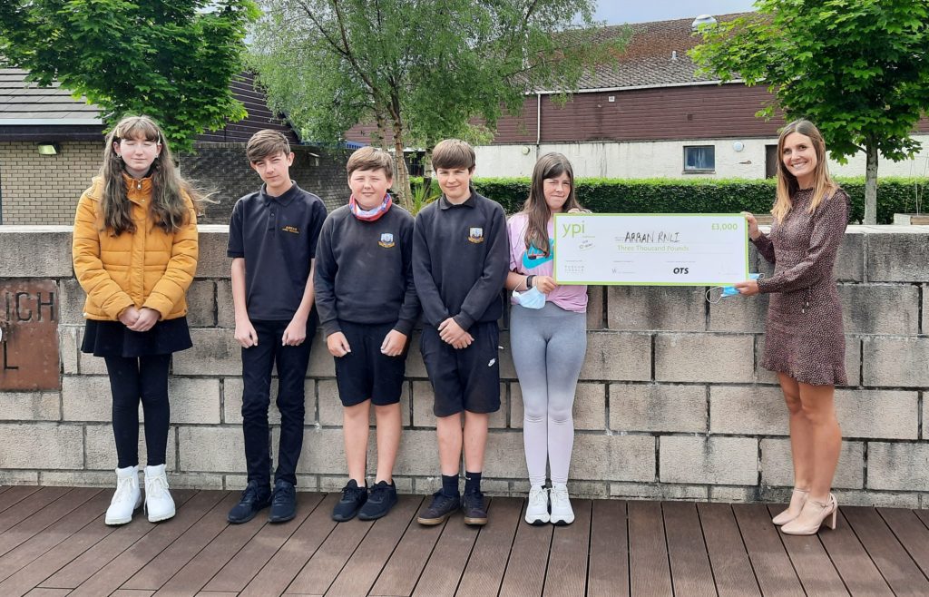 July – Arran High School pupils, Ross Currie, Jemma Totty, Catherine Smith, Jack Popplewell, Zac Stone, secured £3,000 for the RNLI during the youth philanthropy initiative. Lead teacher Mara Gosman presented the cheque to the winning team.
