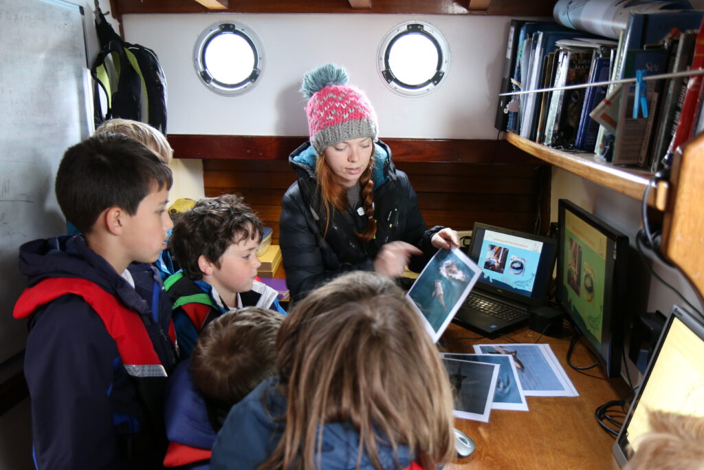 Taynuilt Primary School pupils aboard the charity's floating classroon.