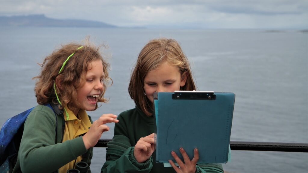 Kilchoan Primary School pupils scanning the seas.