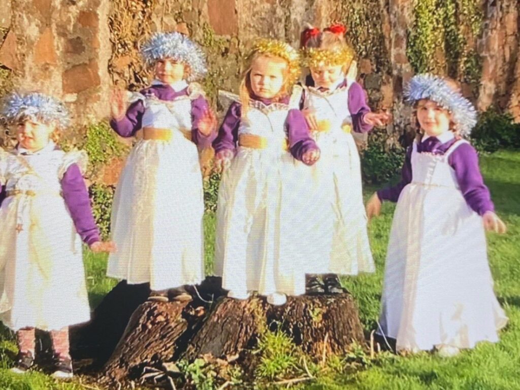 Five little angels in action during Dalintober Early Learning Centre's nativity.