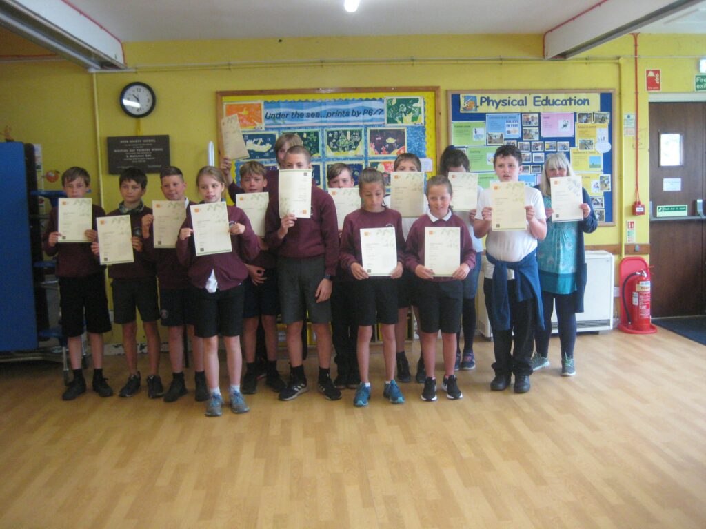 August - P6/7 Whiting Bay Primary pupils received their John Muir Awards for completing a number of achievements which qualified them for Discovery Level recognition from the John Muir Trust.