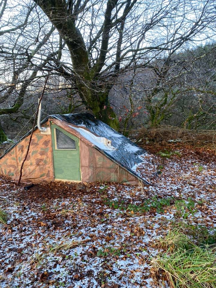 Jim Park will spend at least four nights in his canvas and wood tent in the forest in Whiting Bay to raise money for Ayrshire Cancer Support.