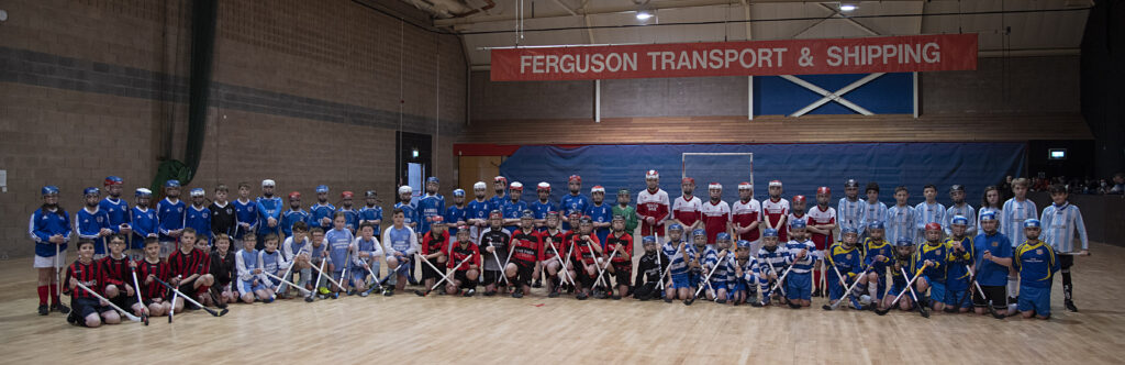 The line up of teams taking part in the p6/7 tournament in the Nevis Centre. Photograph: Iain Ferguson, alba.photos