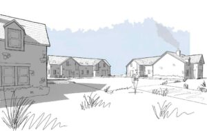 An artist's impression of what a typical lodge courtyard would look like.