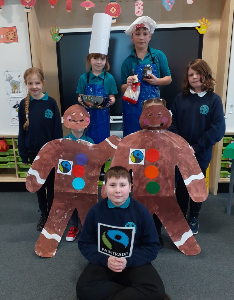 Gingerbread men were in attended a school assembly. NO_F11_StColumba's_Fairtrade1