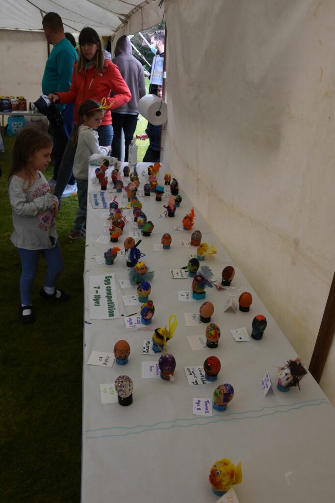 Some of the egg decorating entries which await judging.