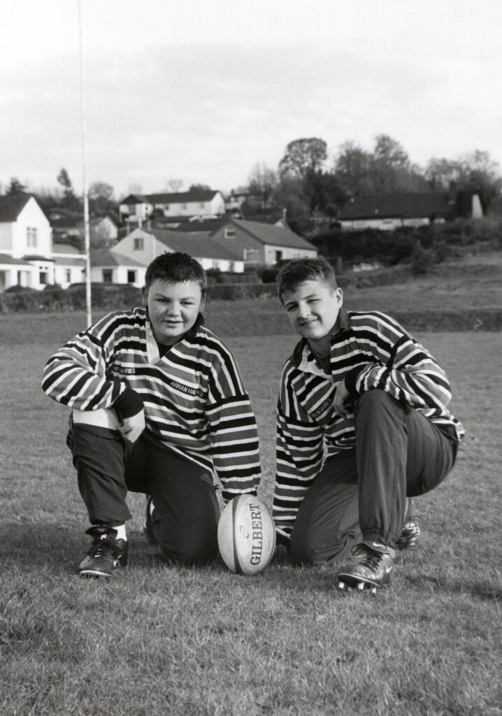 Rising stars of Arran rugby, Alastair Walker and Craig Ingham, who have been chosen to play in the Ayrshire Kestrels next session. The boys were selected from more than 60 young hopefuls.