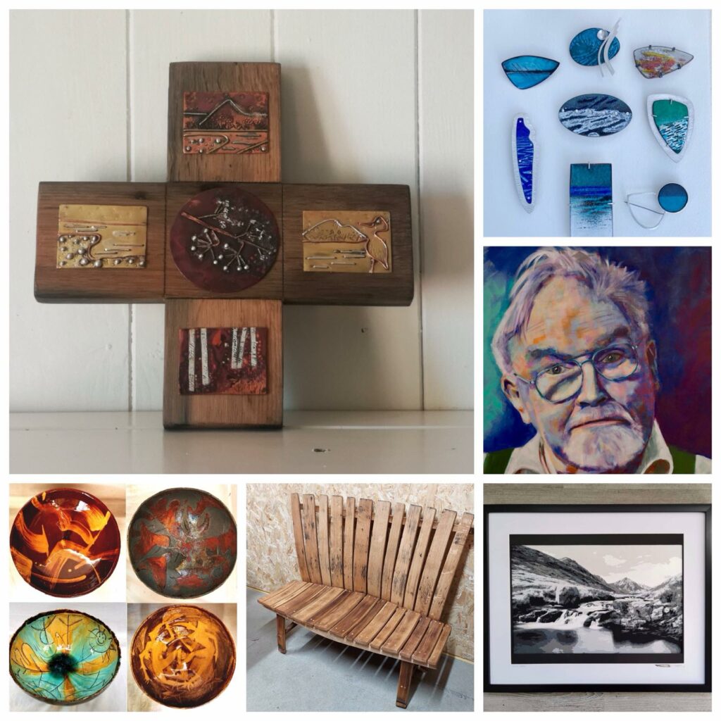 A collage of several artists' work on the Arran Art Trail.