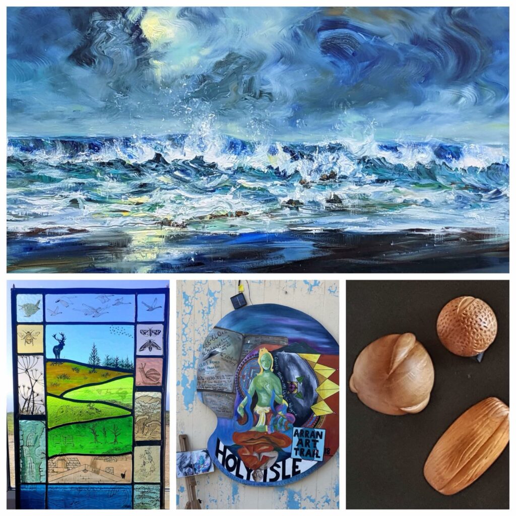 A collage of several artists' work on the Arran Art Trail.