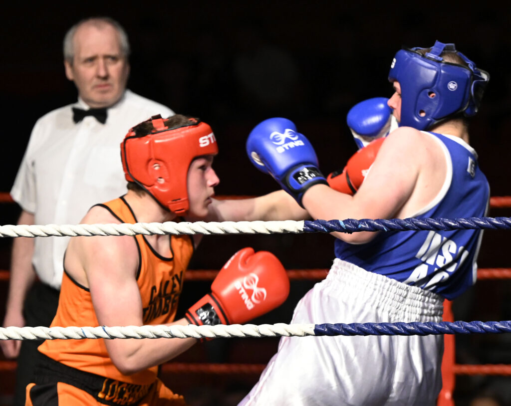 In his debut bout Lochaber's Connor Bodkin scored a knockdown win against Kian Tennant from Insch, Photograph: Iain Ferguson, alba.photos