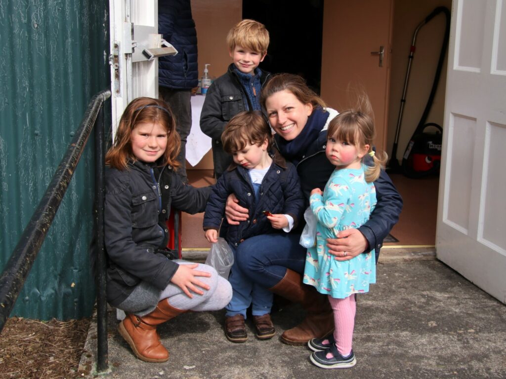 Elaine Cameron and her daughter Caitlin, right, with Sophie, Euan and Jack Millar.
