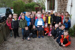 Mrs Daisy Black was visited by local school pupils to mark her 100th birthday this week. Photograph: Anthony MacMillan Photography. NO F18 Daisy Black 02