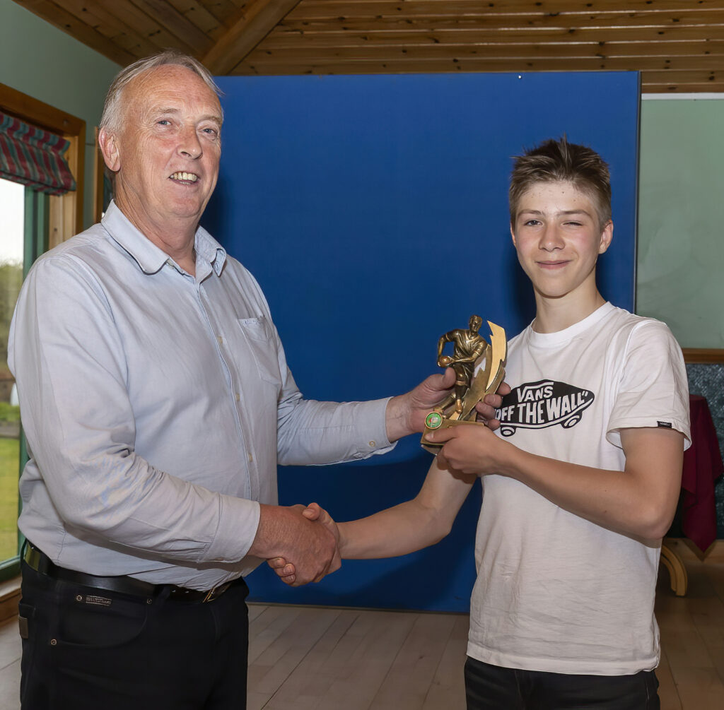 Most Improved Under 14s Player Beinn Grey with Walter Speirs. Photograph: Stephen Lawson.
