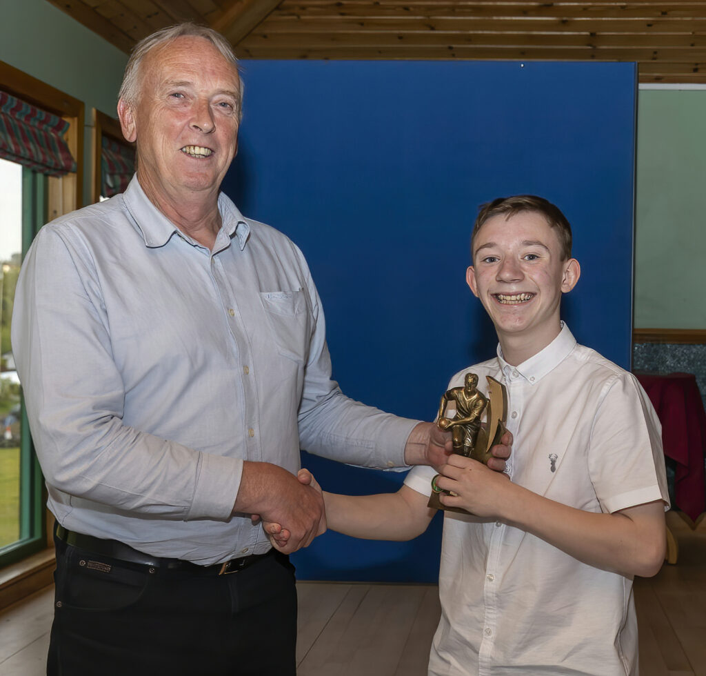 Under 14s Clubman of the Year Lewis Binnie with Walter Speirs. Photograph: Stephen Lawson.