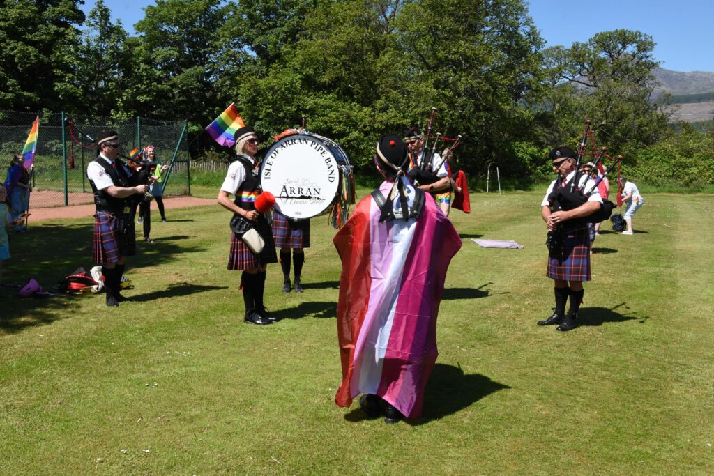 The Isle of Arran Pipe Band performed for the crowds at the Brodick park.