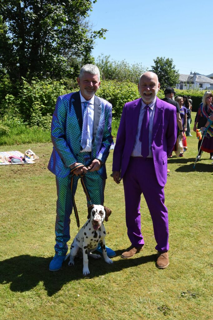 Anthony Butterworth and Geoffrey Botterill of Kilmichael House with Figaro the dog.