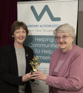 Lifetime Achievement Award went to Mary Bruce, pictured being presented with it by Dot Ferguson, The Highland Council Photograph: Iain Ferguson, alba.photos NO F23 Voscar Lifetime Achievement award