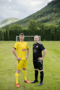 Fort player Rory MacLennan, left. sports the club's new yellow home kit, with team-mate Gary Speedie, wearing the away alternative. Photograph: Abrightside Photography. NO F25 new Fort strips 01