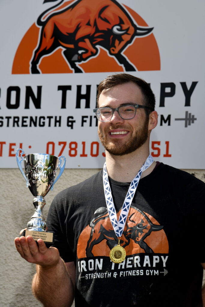 Local strongman Tom Bailie who was first recipient of the Warrior Trophy for outstanding effort. Photograph: Iain Ferguson, alba.photos.