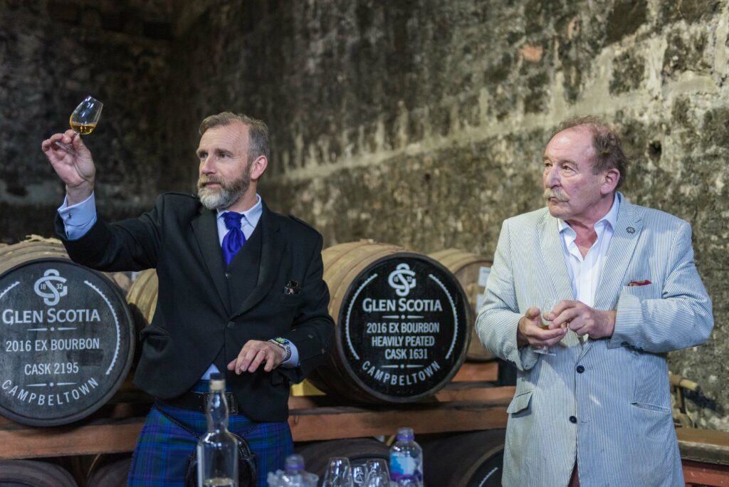 Glen Scotia manager and master distiller Iain McAlister with special guest Charles MacLean. Photograph: Raymond Hosie.