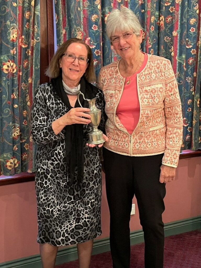 Betty McIntyre and Hilary Oman, winners of the Ruby Carr Memorial Trophy for north/south.