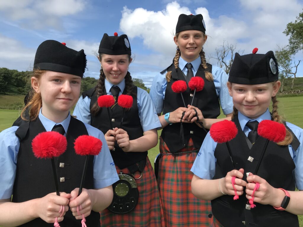 Drummers from Oban High School Pipe Band.