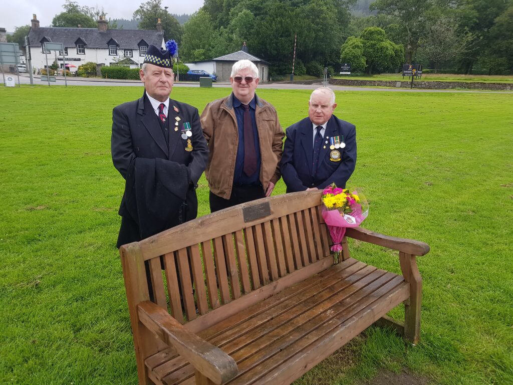 Robert Irons Liam Canning and Jim Jepson at the commemorative bench.