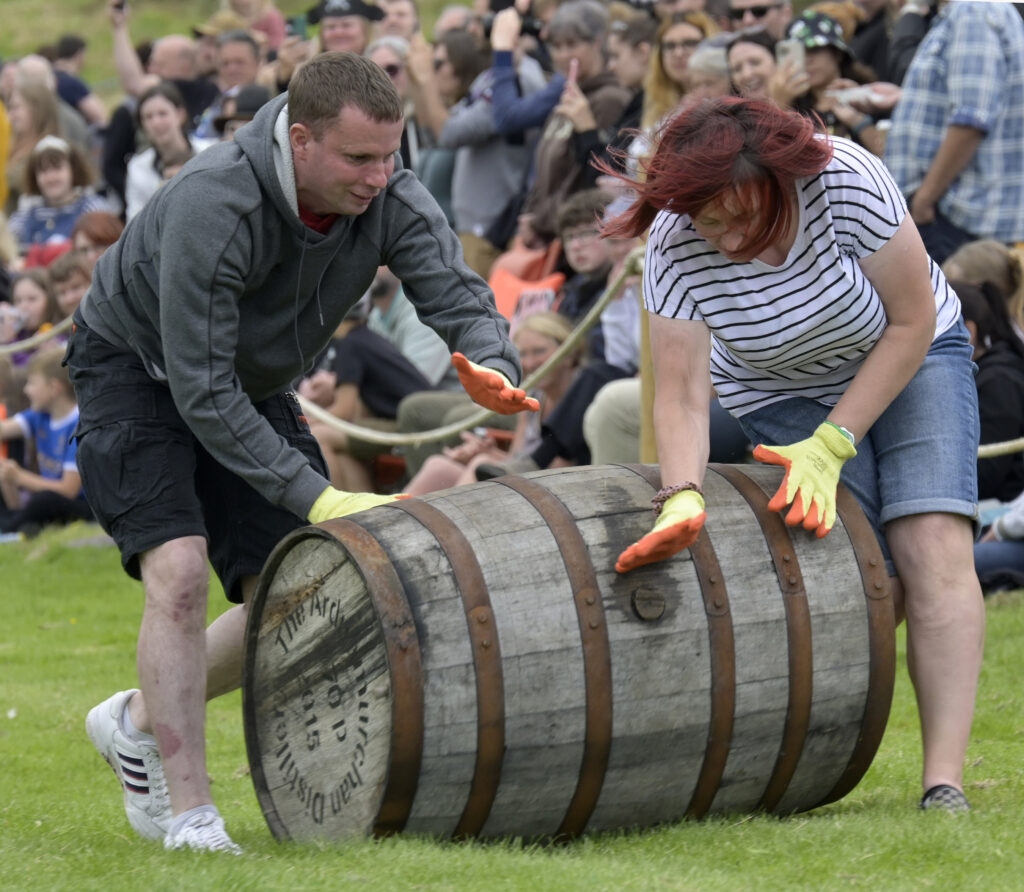 Anyone in the crowd could take part in the fun-filled barrel race. Photograph: Iain Ferguson, alba.photos NO F31 Arisaig Games 04