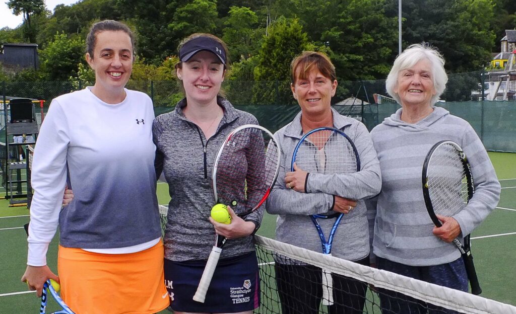 Ladies doubles finalists from left, Jennifer Green, Lisa Munro, Jan Oliphant and Christine Lochart. Photograph, Robert McCulloch.