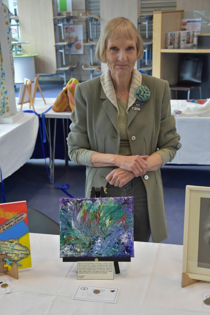 Kilmory institute member, Helen McCallum with her work entitled ‘Trio of Memories’.