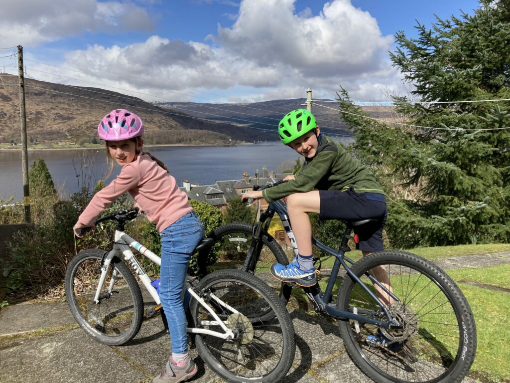 Brother and sister, Ruairidh and Grace MacMaster on their bikes for their fundraising triathlon recently in aide of Ukraine. NO F18 Ukraine triathlon 01