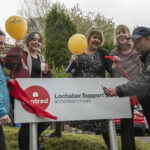 Celebrating the renaming of BIrchwood Highland as 'Centred' , Patrick McGrail cuts the ribbon with (left -right) MSP Kates Forbes, Brooke Allan, June Jeffrey and Lorraine Groundwater. Photograph: Iain Ferguson, alba.photos NO F19 Centred relaunch 01