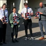 Pictured from left are pupils Flora Stevenson, Tilly Knight and Broc MacDonald, along with Christopher Snelgrove from HIJOBS. NO F19 LHS 02