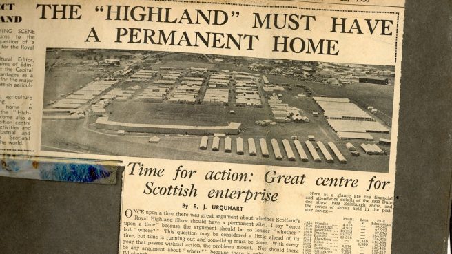 Newspaper article of finding permanent home for Royal Highland Show.