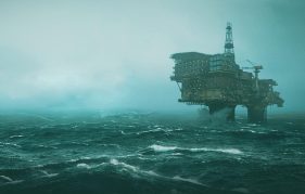 Screengrab from 'Still Wake the Deep' Scottish Horror video game. Image shows the isolated oil rig off in the middle of a choppy and stormy North Sea.