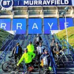 Robbie Semple, middle row, second from the left, and his team ready to set off from BT Murrayfield Stadium in Edinburgh.