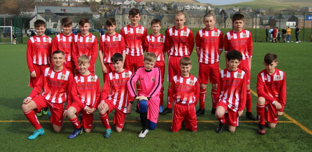 The Campbeltown Pupils under-13s side that took on BSC Glasgow (yellow) on Sunday.