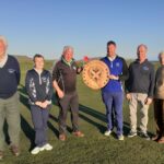 From left: Third placed Sandy Watson and Mary Wilson, winners John Brown and Raymond Harvey, club captain Donald Brown (Southend) and honoured guest Belle Robertson MBE.