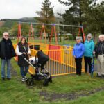 At the official launch of the accessible playpark equipment, from left: Councillor Donald Kelly; Cameron McNair, MACC chairman; Iona MacLean with daughter Lucia; Valerie Nimmo, convener of Campbeltown Community Council; Catherine Dobbie; Walter Bell of Argyll and Bute Trust; and Andrew Hemmings of MACC.