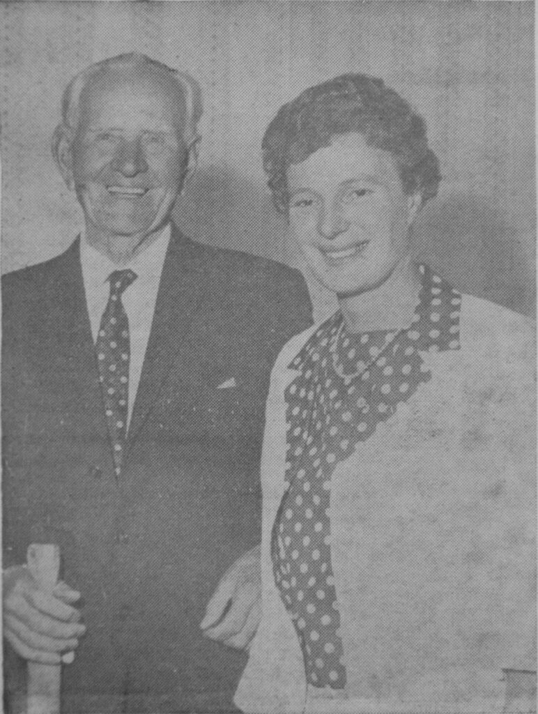 Belle Robertson with one of her greatest admirers and old maestro, the late Hector Thompson, for long-time a professional at Machrihanish.